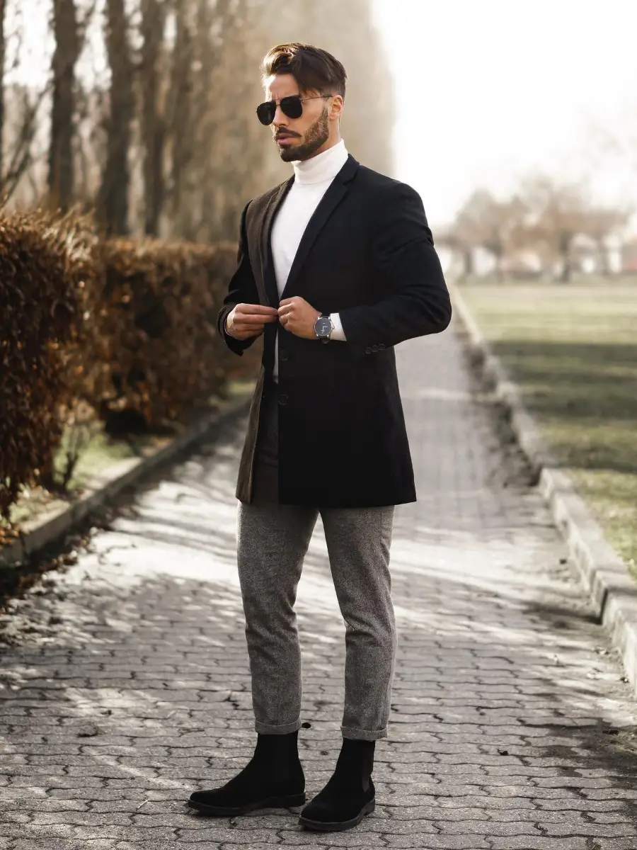 Black Blazer with High-neck and Pants Outfit

