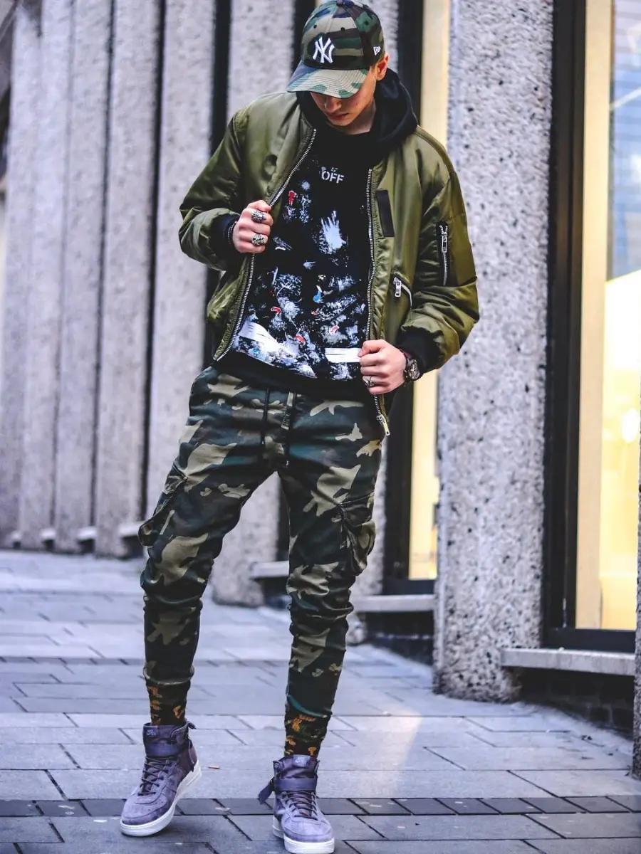 Cargo Pants with Hoodie + Bomber Jacket 