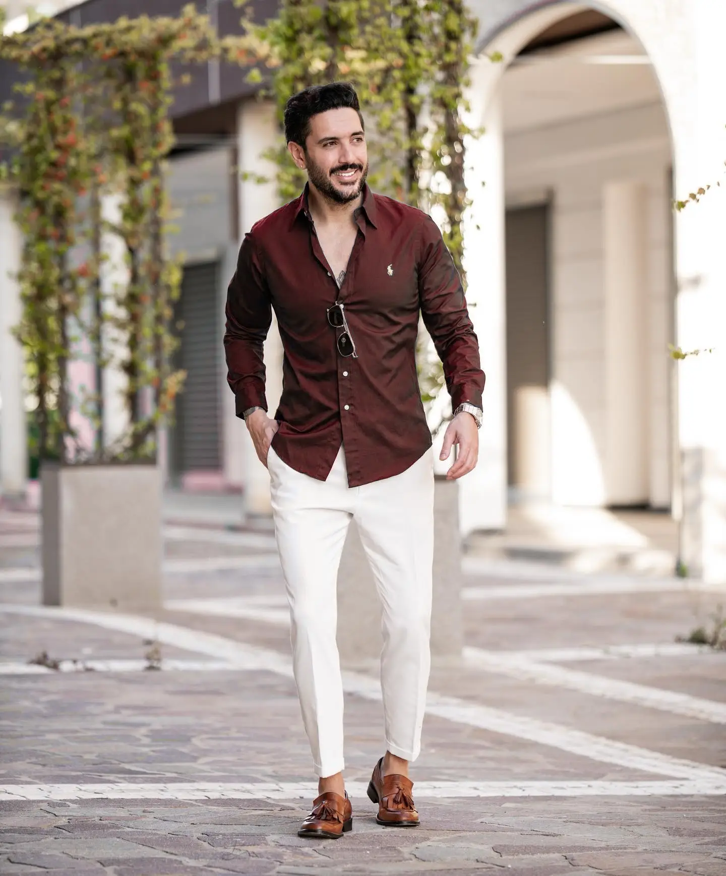 Brown Shirt with White Pants 