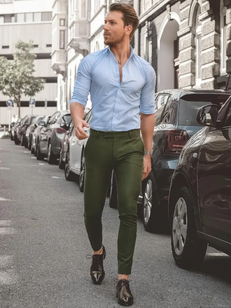 Cotton trousers slim fit Color light turquoise - RESERVED - 1076O-60X