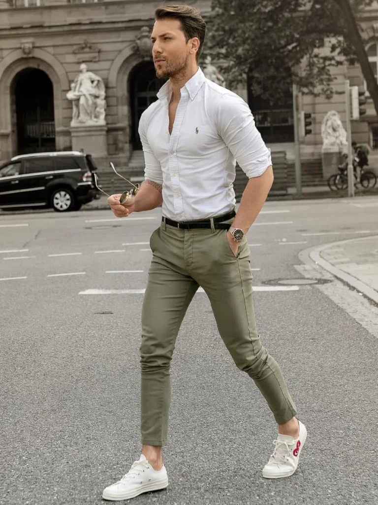 Olive Solid Light Green Chinos Stretchable Trousers