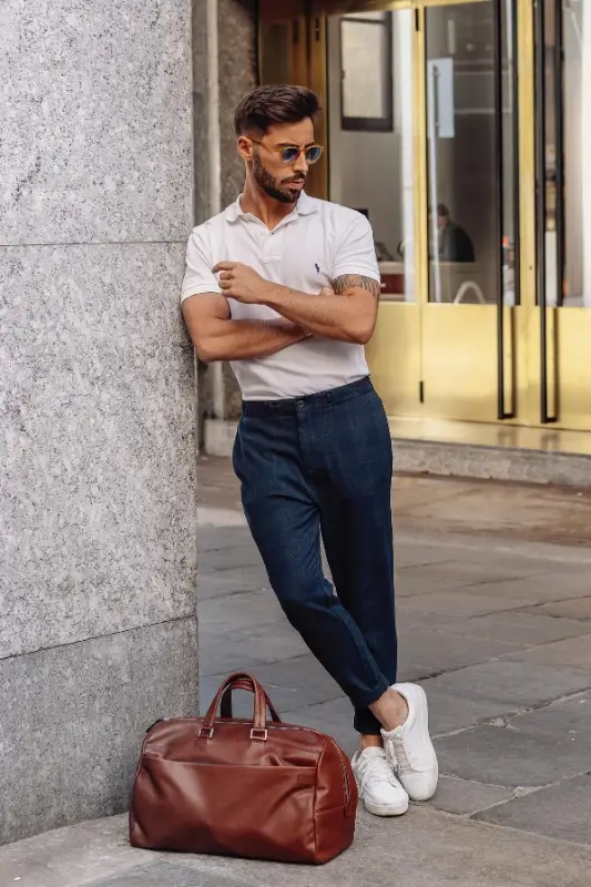 White Sneakers with polo shirt + pants