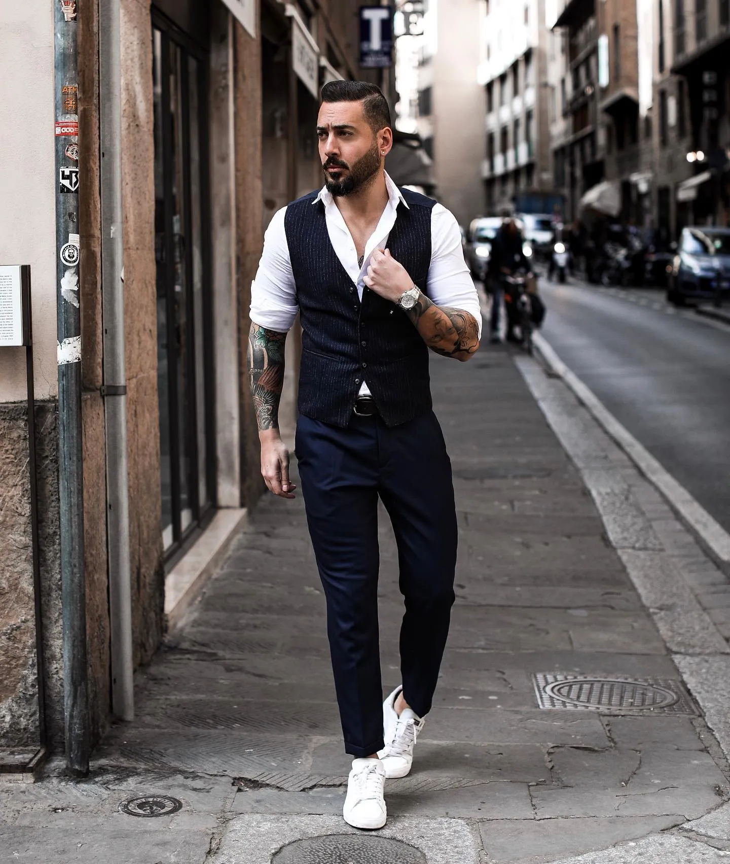 White Sneakers with Vests, Shirt + Pants