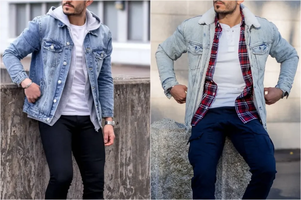 Blue Denim jacket with hoodie and T-shirt 