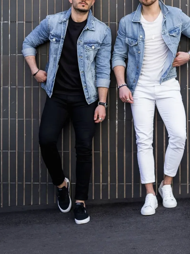 Blue denim jacket with Black,White, Grey