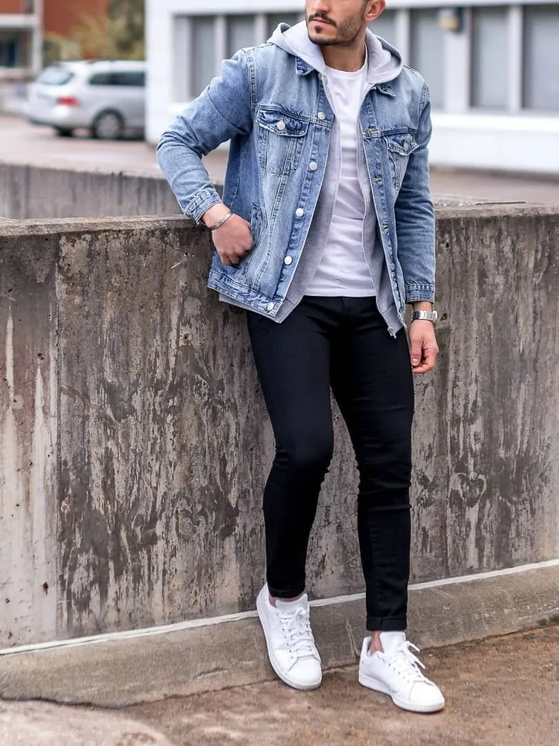 Blue denim jacket with Black,White, Grey