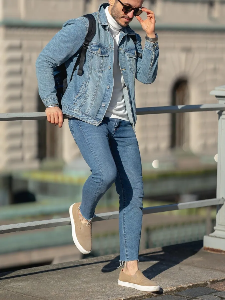 Blue denim jacket with Blue Jeans (Denim on Denim)