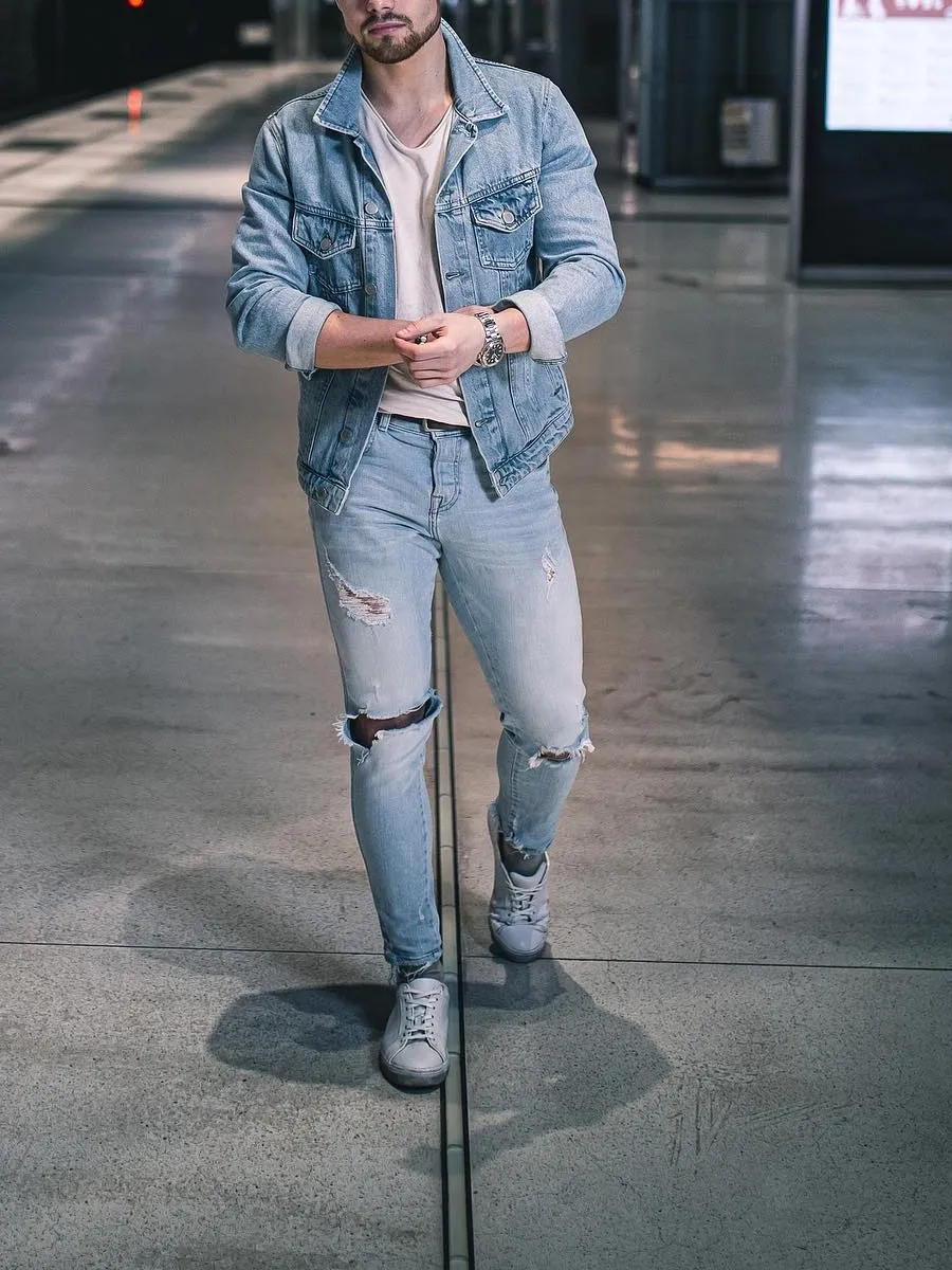 Blue denim jacket with Blue Jeans (Denim on Denim)