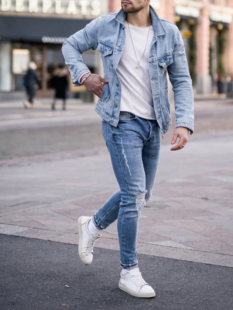 Blue denim jacket with Blue Jeans (Denim on Denim)