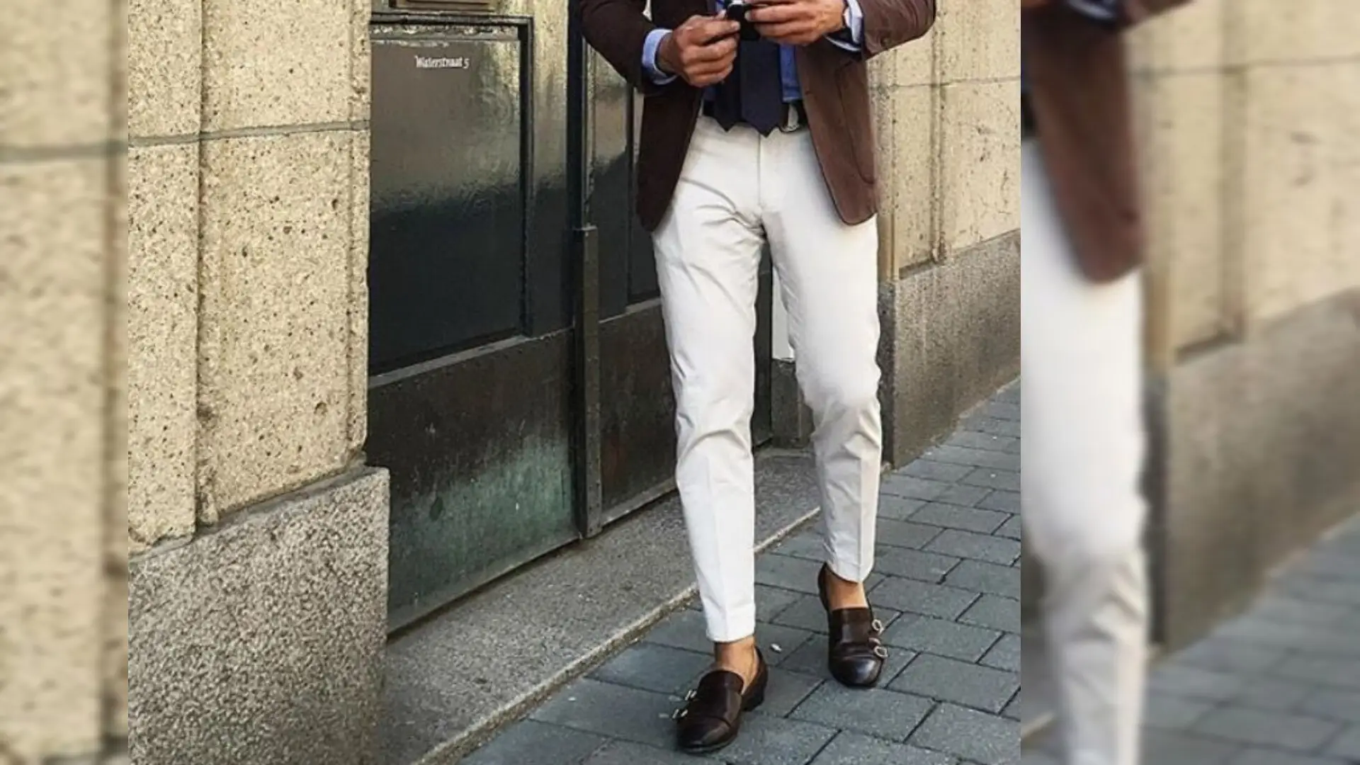 Brown Blazer with White Pants