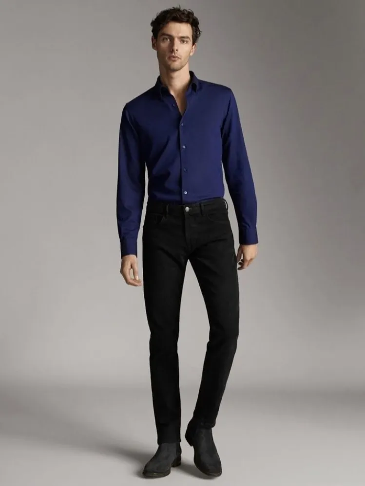 Dark Blue Shirt with Black Pants