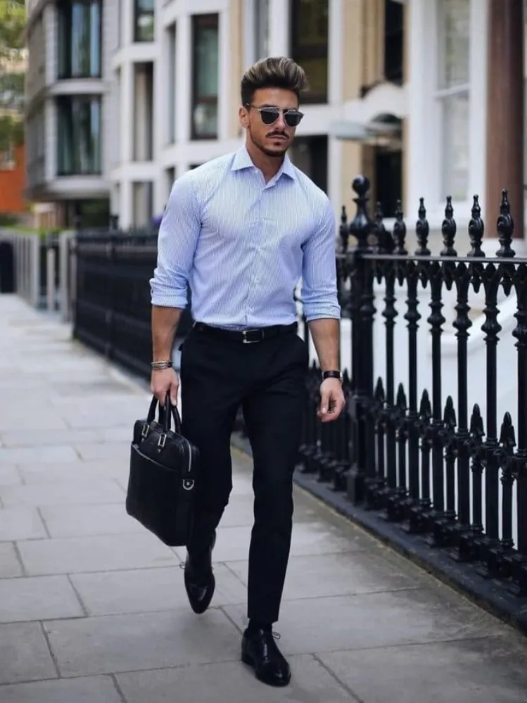 Light Blue Shirt with Black Pants