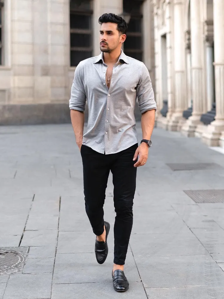 Grey Shirt and Black Pants