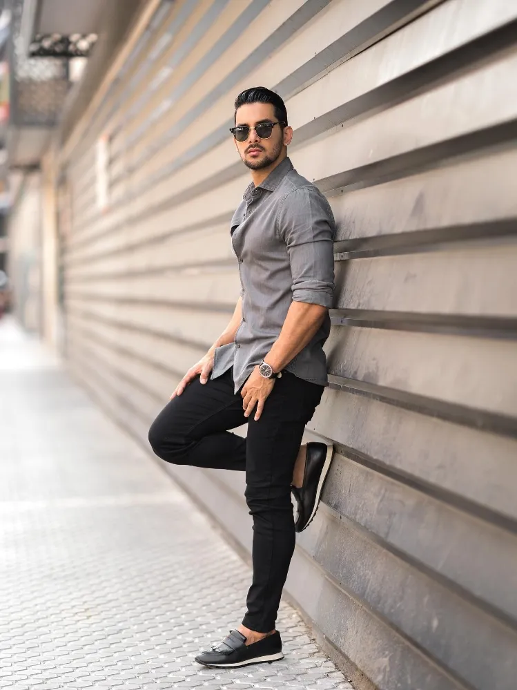 Grey Shirt and Black Pants