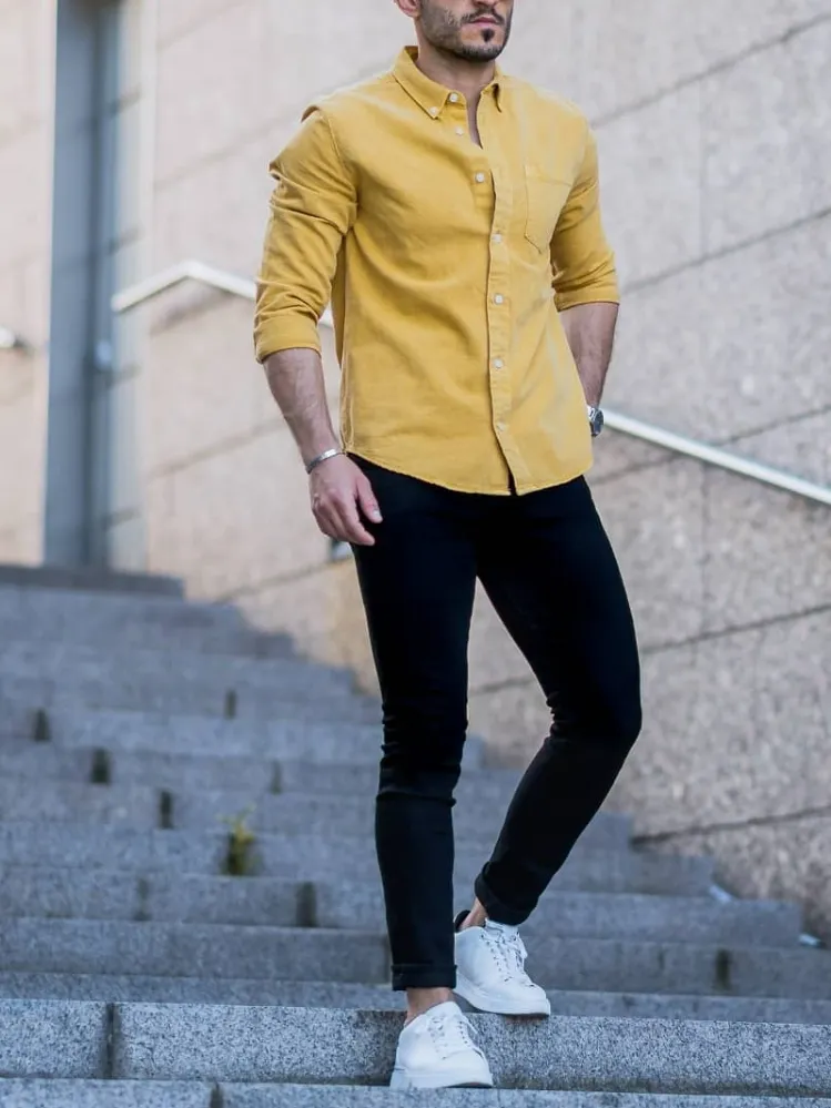 Yellow Shirt and Black Pants