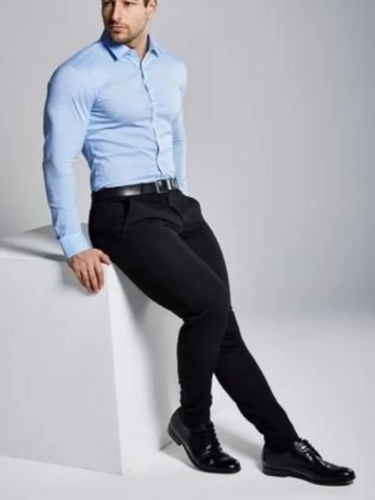 Light Blue Shirt with Black Pants