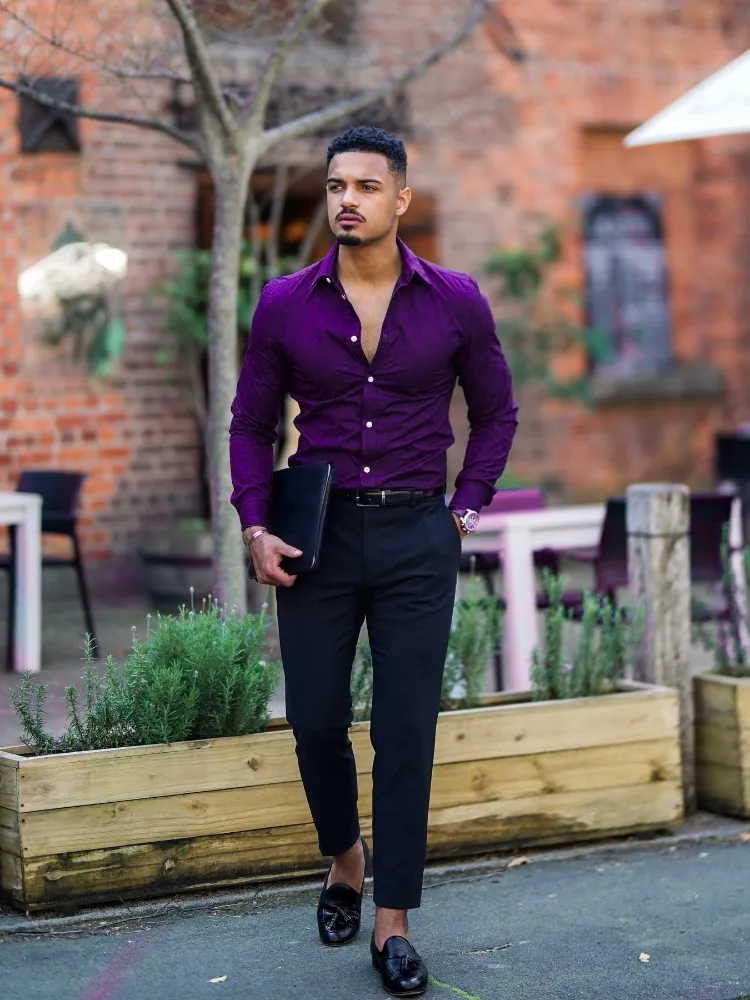 Dark purple shirt with black pant