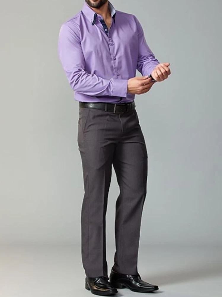 Light purple shirt dark grey pant