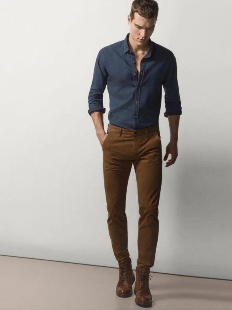 Brown Pant Navy Blue shirt