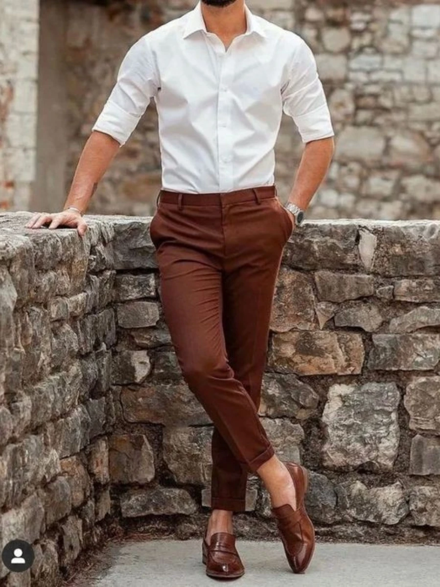 Brown Pant white shirt