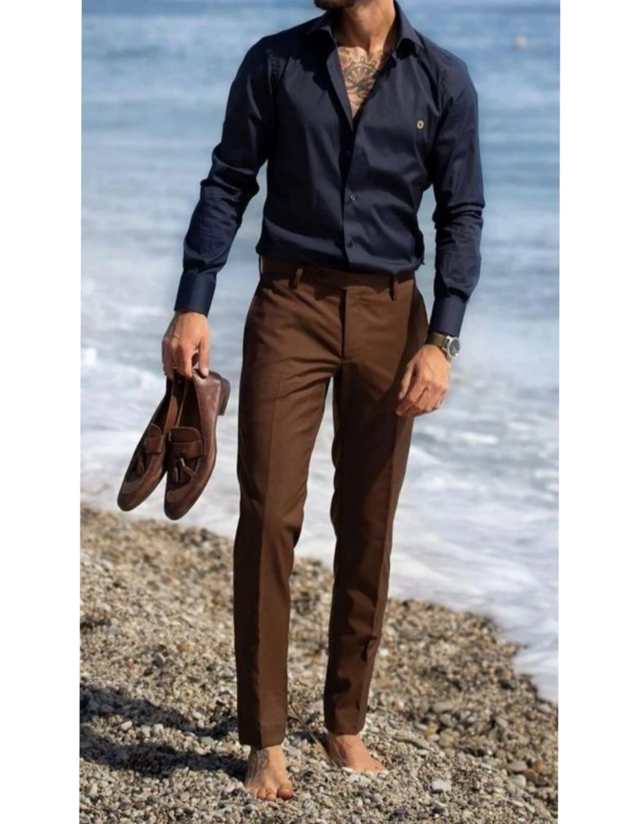 Brown Pant Navy Blue shirt