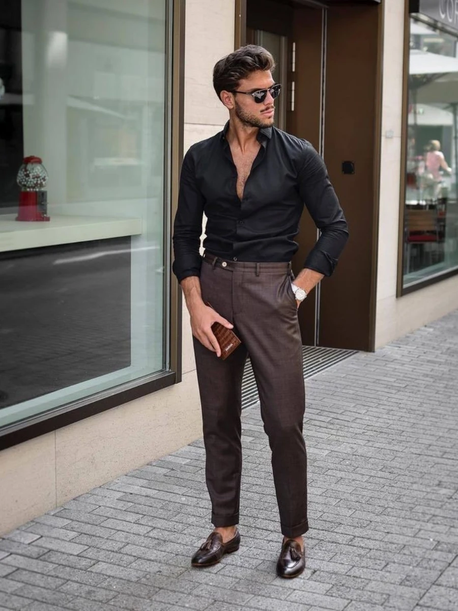 Brown Pant black shirt