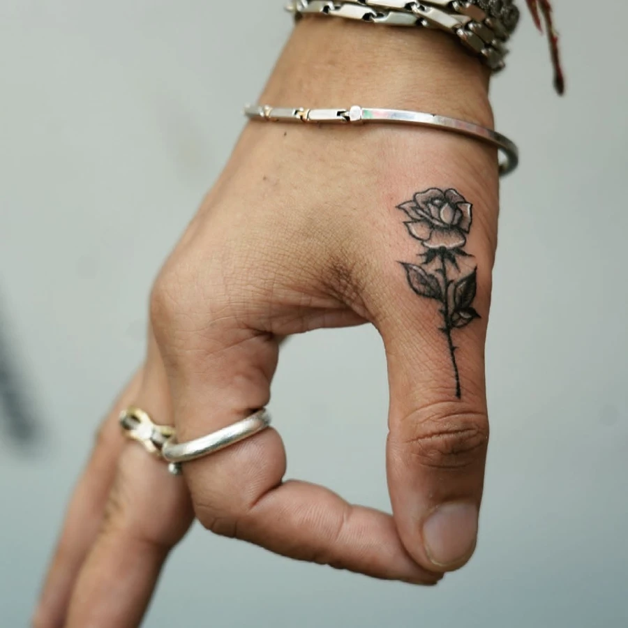 Rose Finger Tattoo Designs for Men