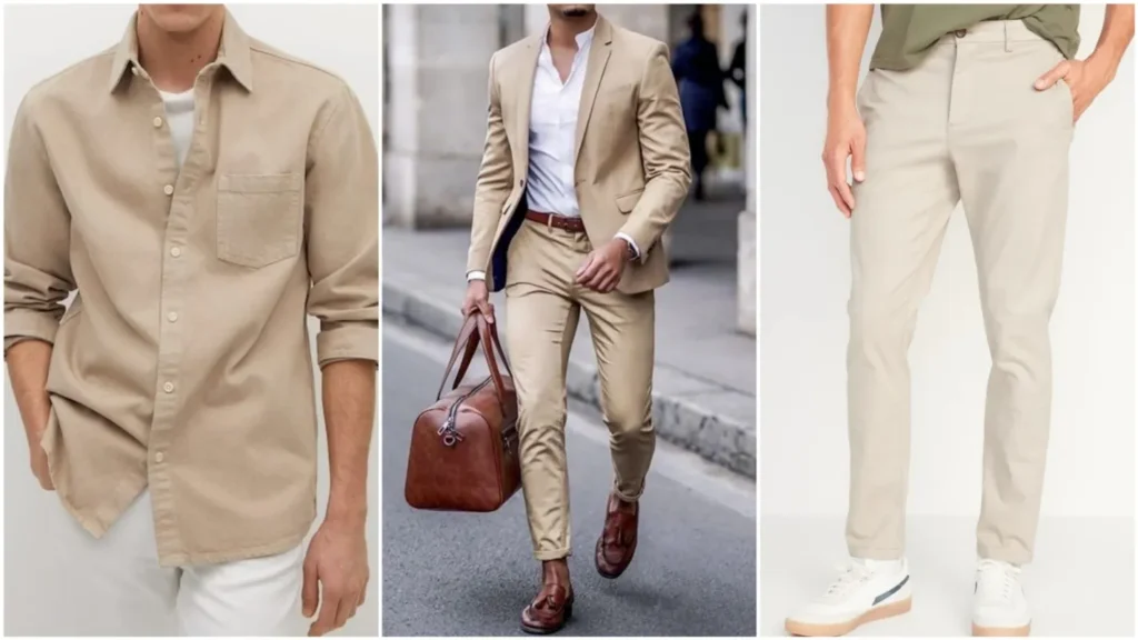 Cream colour outfit men, pastel colours