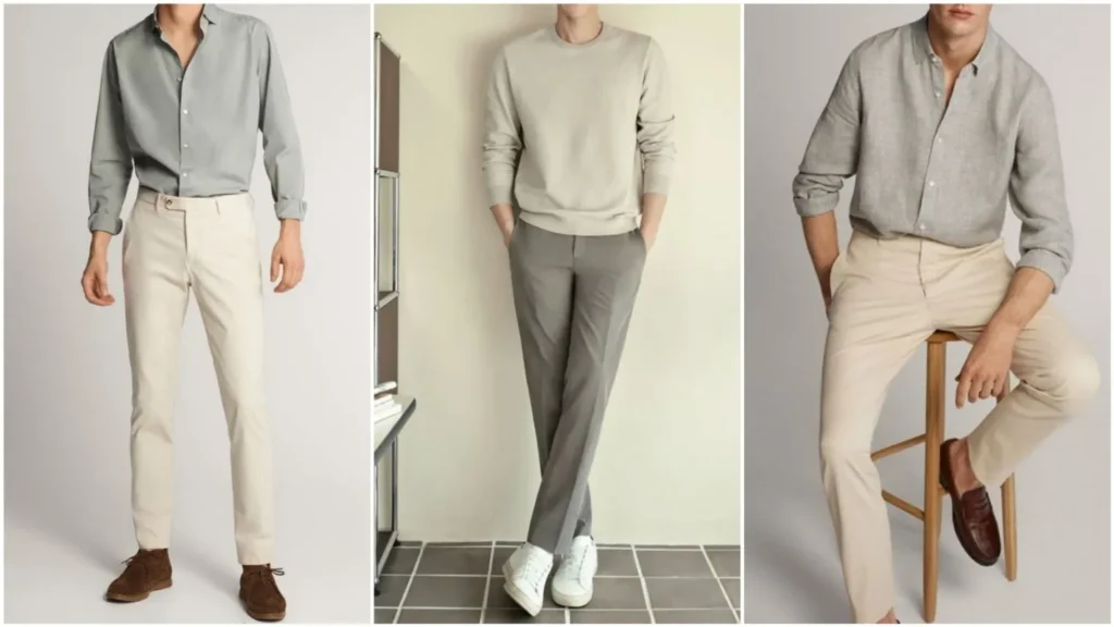 Buttercream +  Sky Grey outfit colour combo men