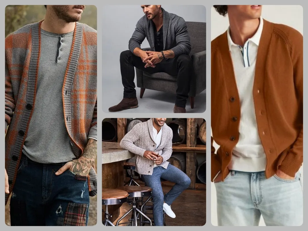 Cardigan with roundneck tshirt outfit men