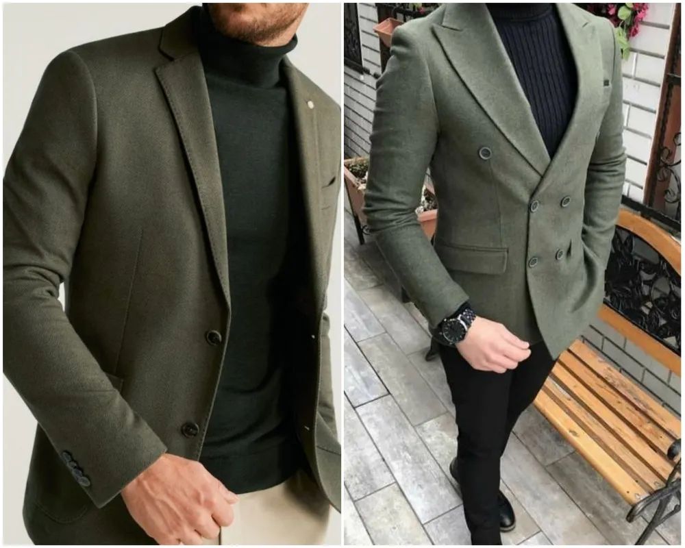 Olive green colour blazer men